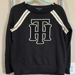 Tommy Hilfiger Black Sweatshirt with Gold and White Stripes